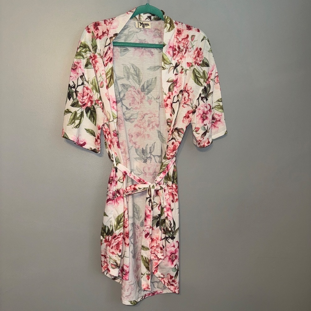 Show Me Your Mumu Brie Floral Robe Print Belted Short Sleeve OSFM - Picture 2 of 6